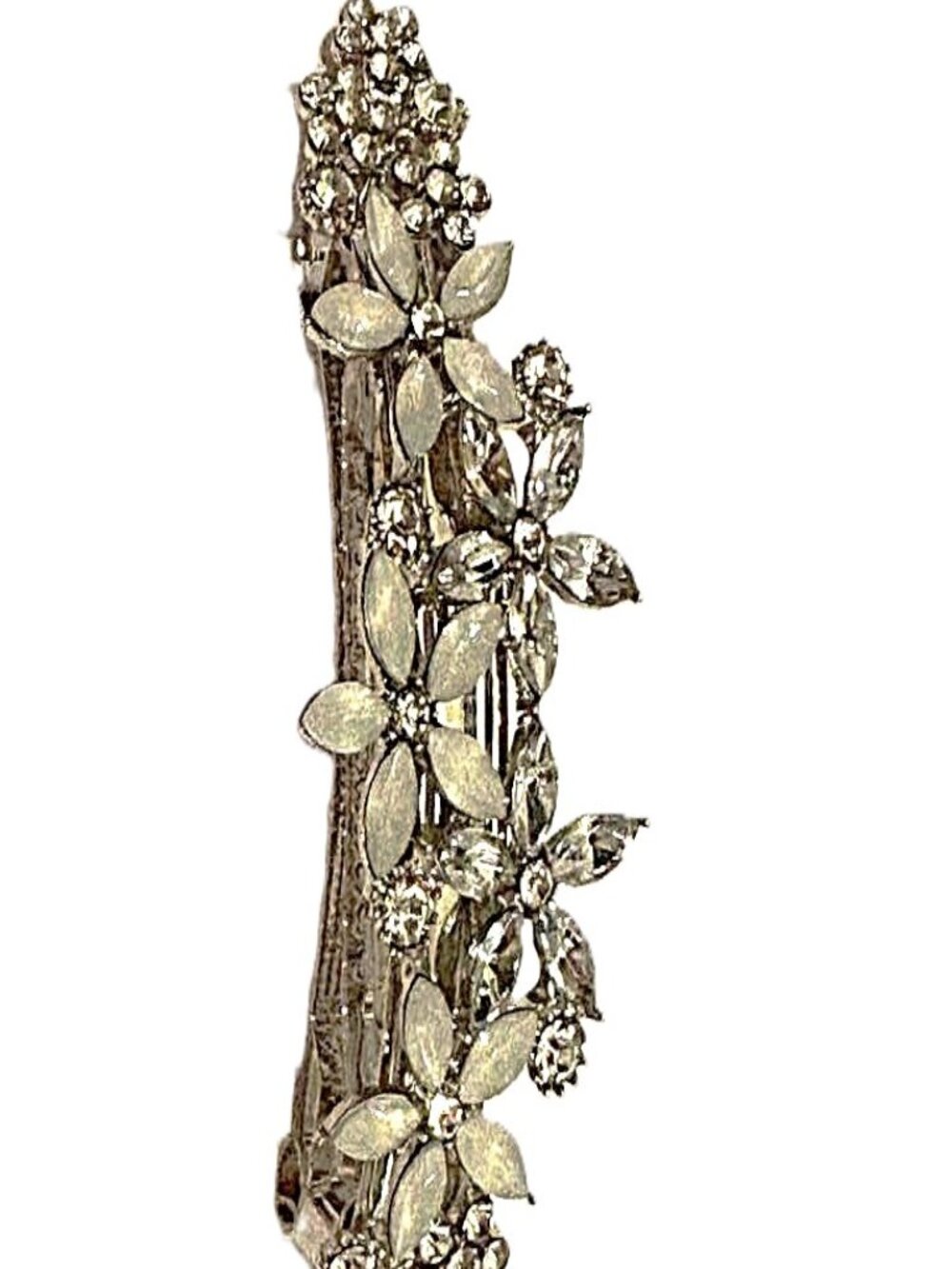 Sparkly Silver Rhinestone Pearl Hair Clip - Wedding Prom Homecoming Bridal 3.5"